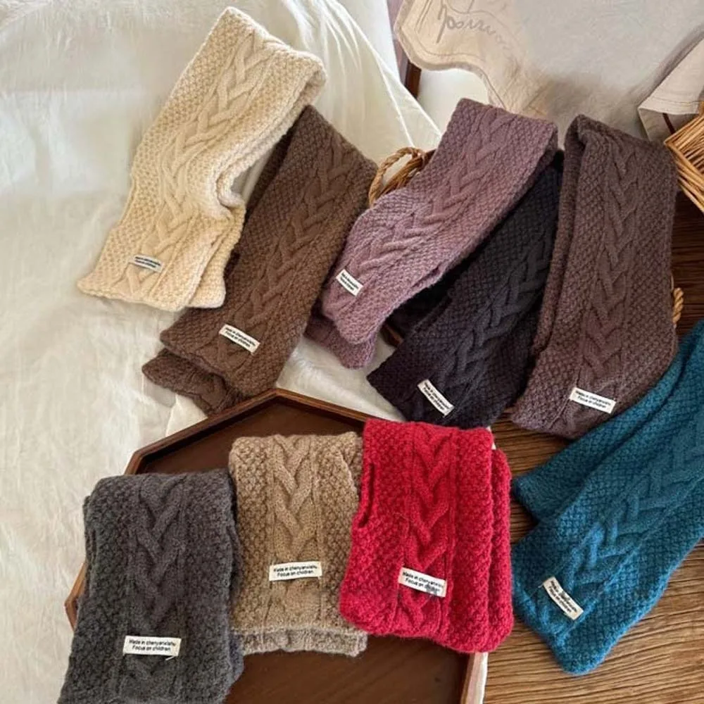 Fashion Elastic Children Knitted Scarf Solid Color Korean Style Woven Neckerchief All-match Long Winter Cross Muffler Boys