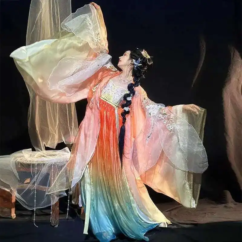 

Classic Tang Dynasty Embroidery Hanfu Women's Traditional Hezi Skirt Vintage Style Large Sleeve Stage Dance Cosplay Suit