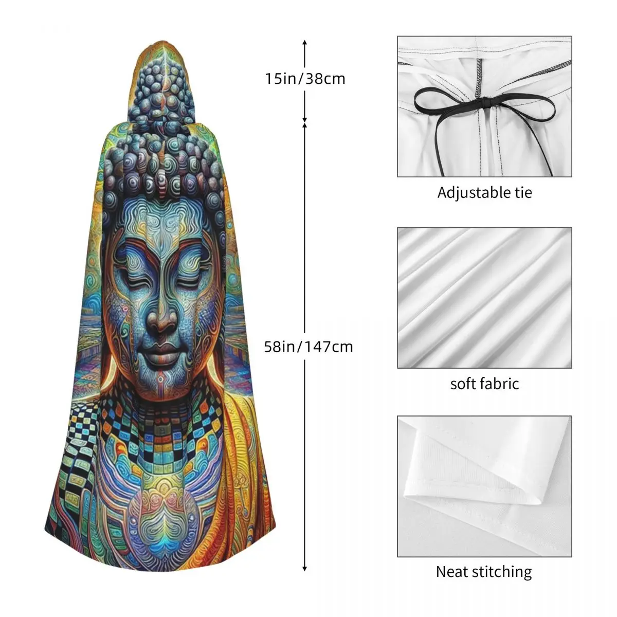 Buddha Long Hooded Cloak Witch Medieval Costume Cosplay Cape HalloweenParty Adult Unisex image 5