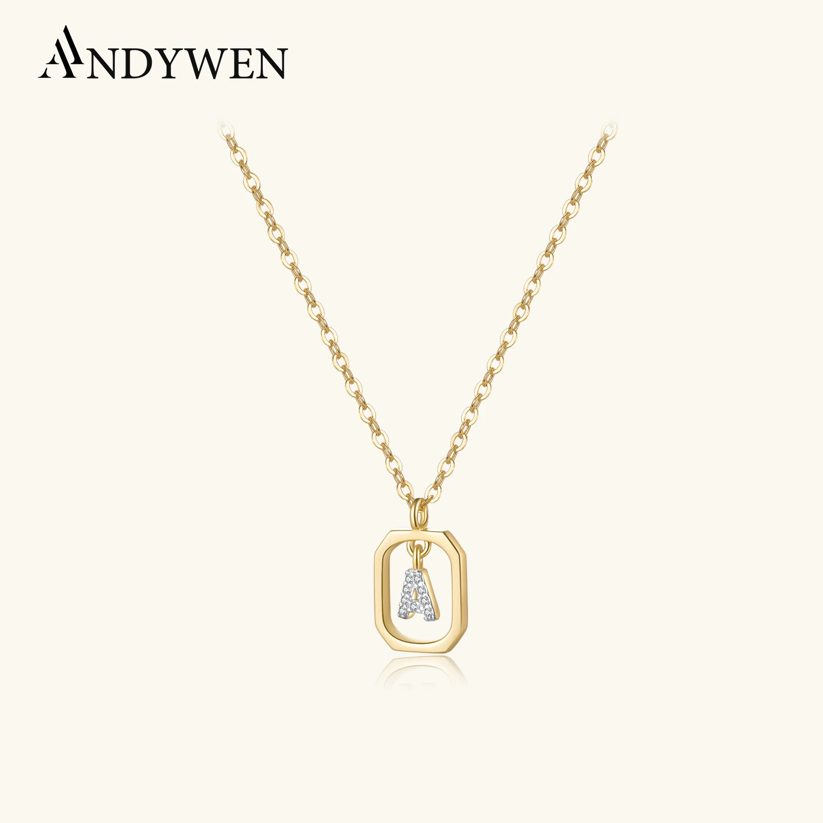 ANDYWEN 925 Sterling Silver Gold Inital Pendant Luxury Choker 2023 Long Chain Monogram Necklace Fine Jewelry Wedding