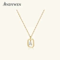 ANDYWEN 925 srebro złoty wisiorek inital luksusowy Choker 2023, długi łańcuszek naszyjnik z monogramem piękna biżuteria ślubna