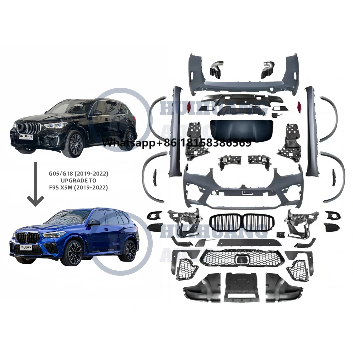 

X5M F95 Auto Part Car X5 G05 Bodykit Full BodyKit Set Upgrade M-POWER Modified Facelift Grille Rear Bumper Spoiler Diffuser Lip
