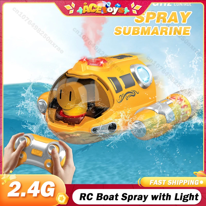 RC Boat 2.4G Spray Double Propeller Remote Control Boat High Speed Ship with Light Swimming Pool Bathtub Summer Boat Toys Gifts