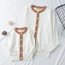 Mother Daughter Clothes Family Matching Clothes Mother Daughter Kids Long Sleeve Sweatshirt Tops Korean Knitted Cardigan Outfit