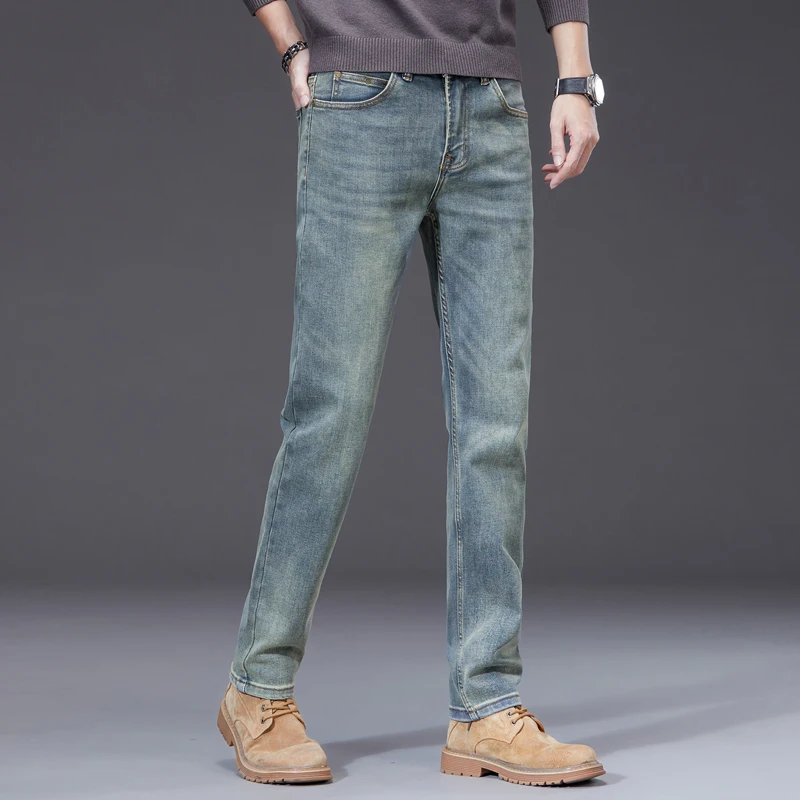 Retro nostalgic elastic men's slim fit versatile straight leg men's jeans men clothing denim pants streetwear jeans for men