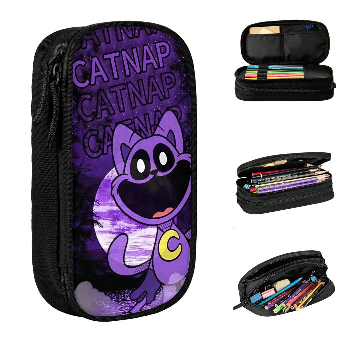 Large Capacity Pencil Case CatNap Smiling Critters School Supplies Double Layer Pencil Box Women Make Up Bag Suprise Gift