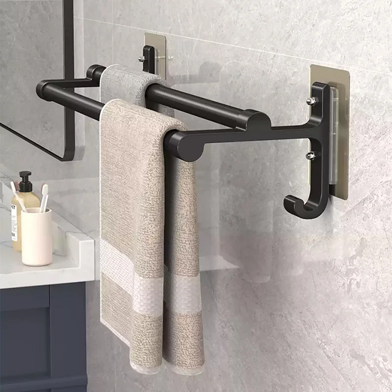 Double Rod Bathroom Towel Holder Self-Adhesive Aluminum Wall Mounted Towel Rack without Drilling Screws Bathroom Towel Hanger