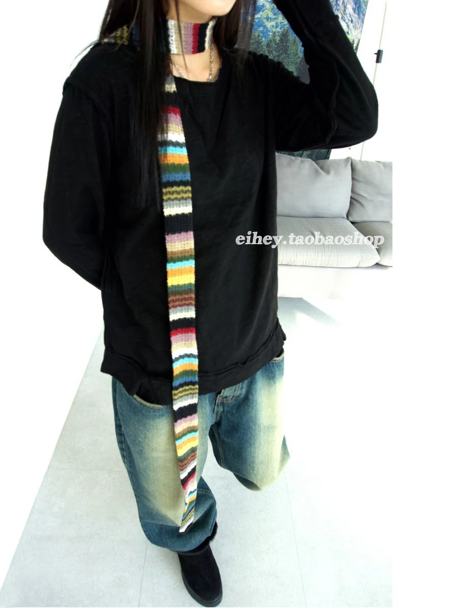 خمر Harajuku قوس قزح نسج التباين اللون شريط وشاح محبوك شتاء جديد الموضة الفاخرة مصمم Bufandas Invierno Mujer