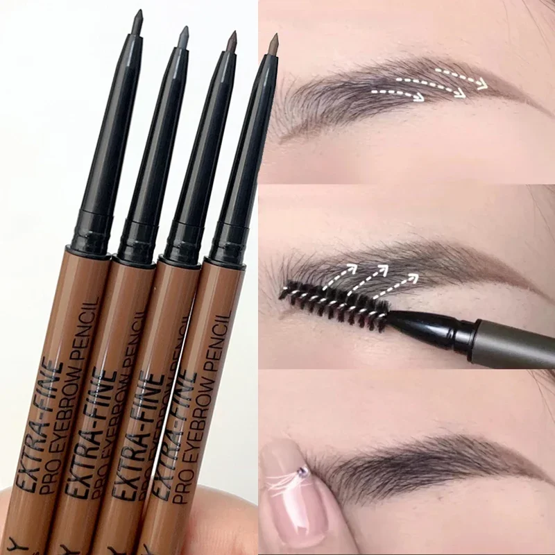 Lasting Ultra-fine Eyebrow Pencil Waterproof 4 Colors Non-fading Anti-sweat Eyebrow Pencil with Brush Makeup Tool for Beginners