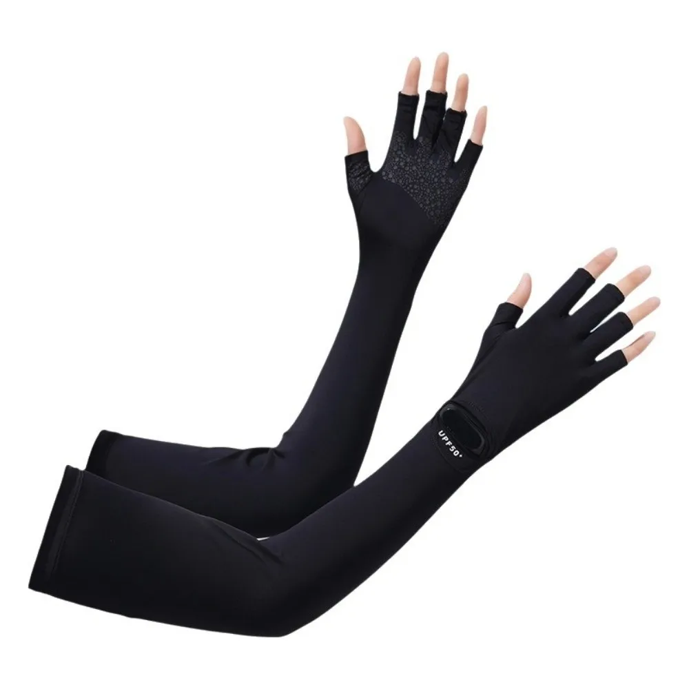 Fashion Solid Color Long Sleeve Sun Protection Non-slip Sunscreen Sleeve Gloves Quick-drying Elastic Summer Arm Cover Men