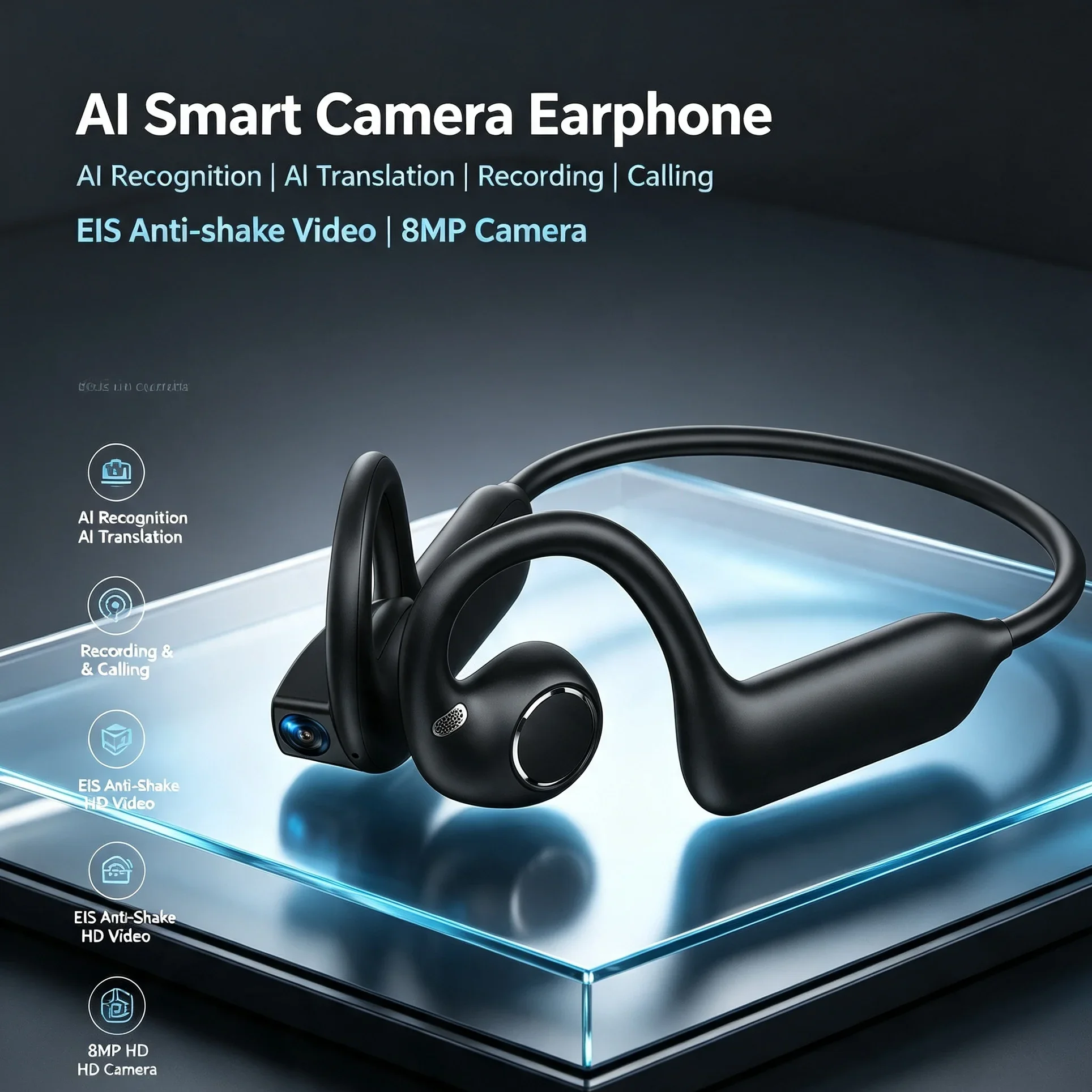 Al Smart Shooting Sport Headphones with 800W Camera 1080P Video WiFi Transmission Comfortable Wearing for Sports