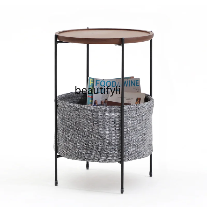 

Nordic Minimalist Living Room Corner Table Side Table Metal Walnut Color Study Small Coffee Table Cloth Storage Bag furniture