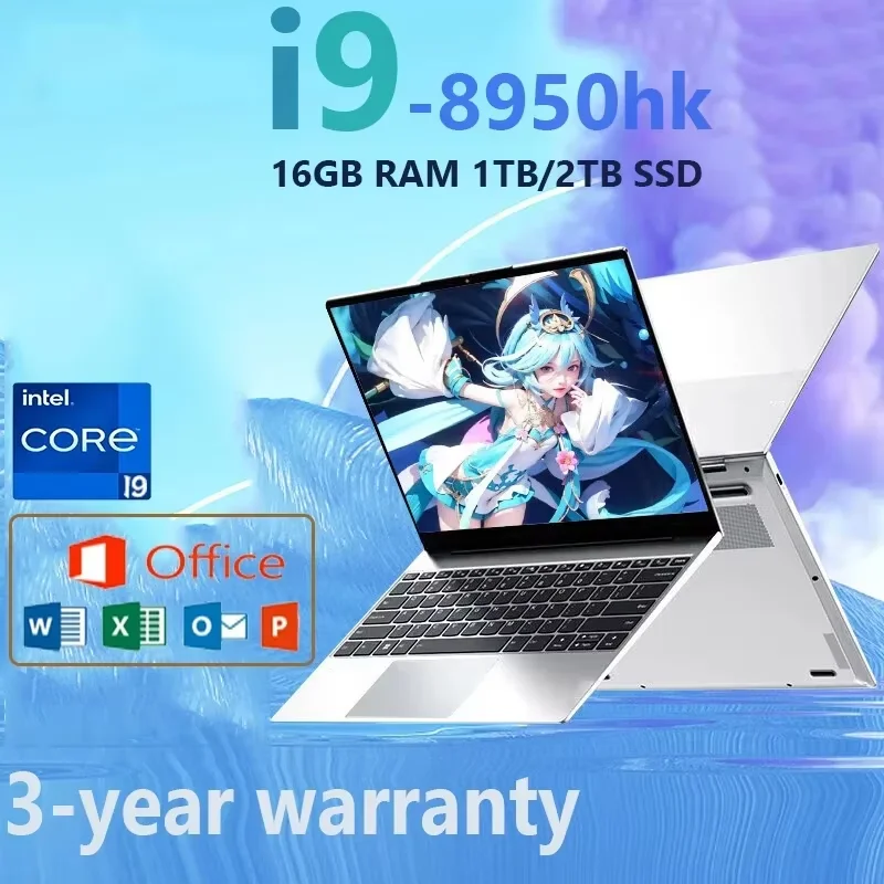 Computer portatile Notebook con Windows 11 Pro, schermo HD da 14.1 pollici, Intel Core i9 8950HK, 16GB di RAM, SSD da 1TB/2TB.