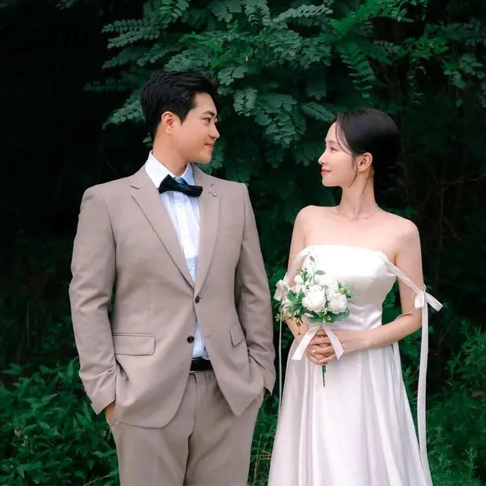 

ZHIO Simple Satin Off The Shoulder Korea Wedding Dresses Photoshoot Bridal Gowns A line Corset Bride Dress Customised 드레스