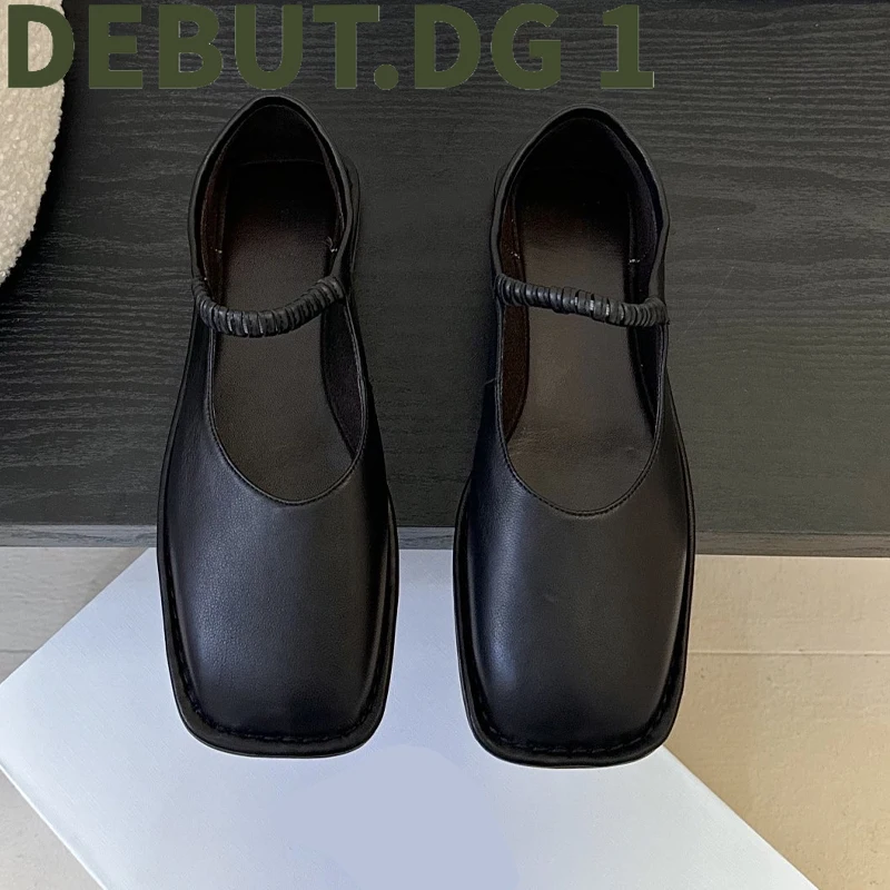 2025 Spring Summer New Square Toe Single Strap Sandals Simple Design Versatile Flat Shoes Genuine Leather Comfort