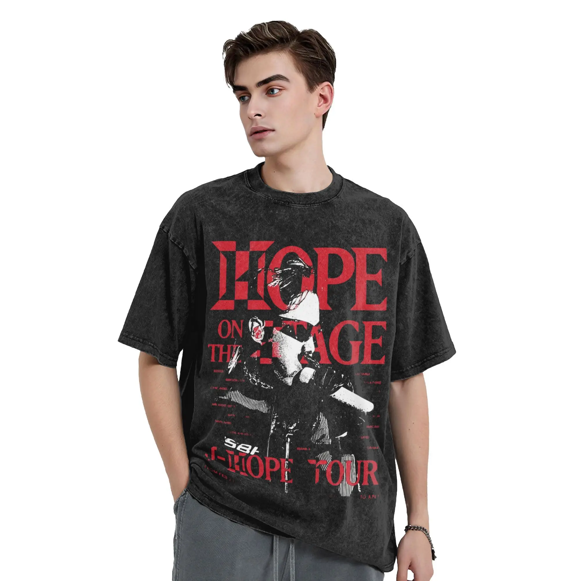 J-Hope Hope On The Stage Tour 2025 Washed Shirt Apparel Harajuku T-Shirts Kpop SInger BAnd Men Women Tees