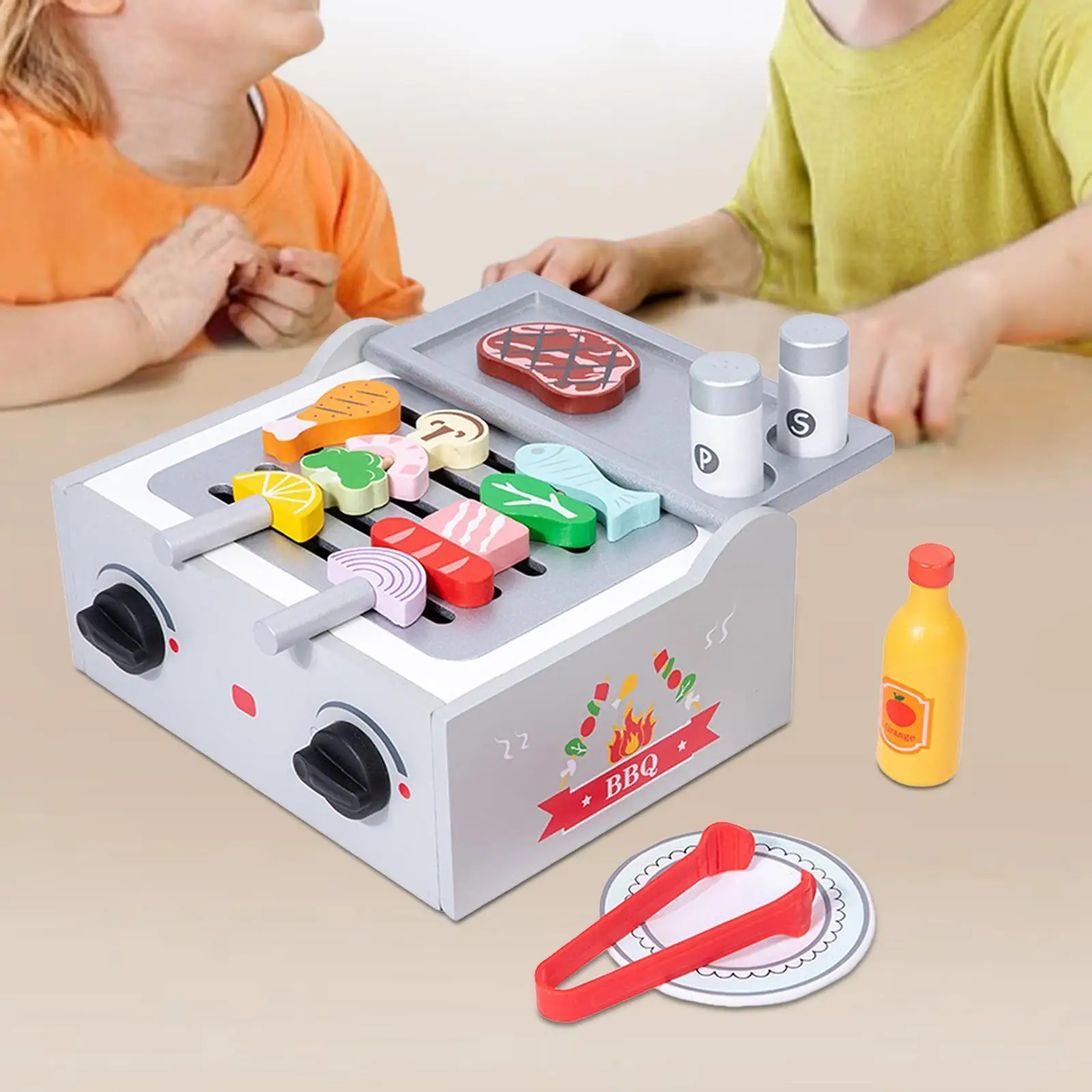 Juego de comida para barbacoa de madera, juguetes para parrilla para niños, juego de juguetes de cocina, juego de cocina para barbacoa para niños pequeños, regalos de cumpleaños