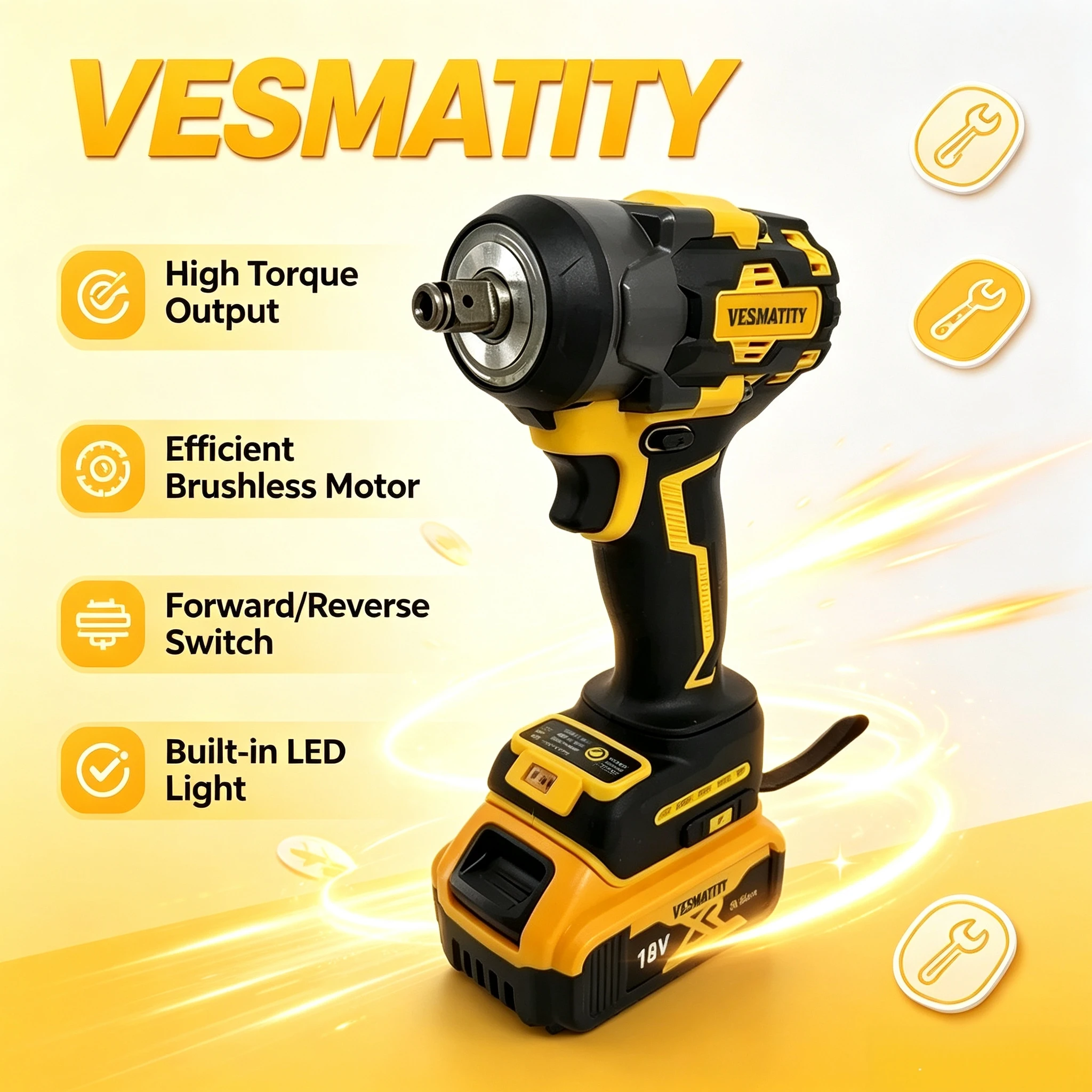 Vesmatity 500Nm High Torque Impact Drill Screwdriver Electric Tool for Dewalt 18V 20V Battery Pro Max Ultra Unit