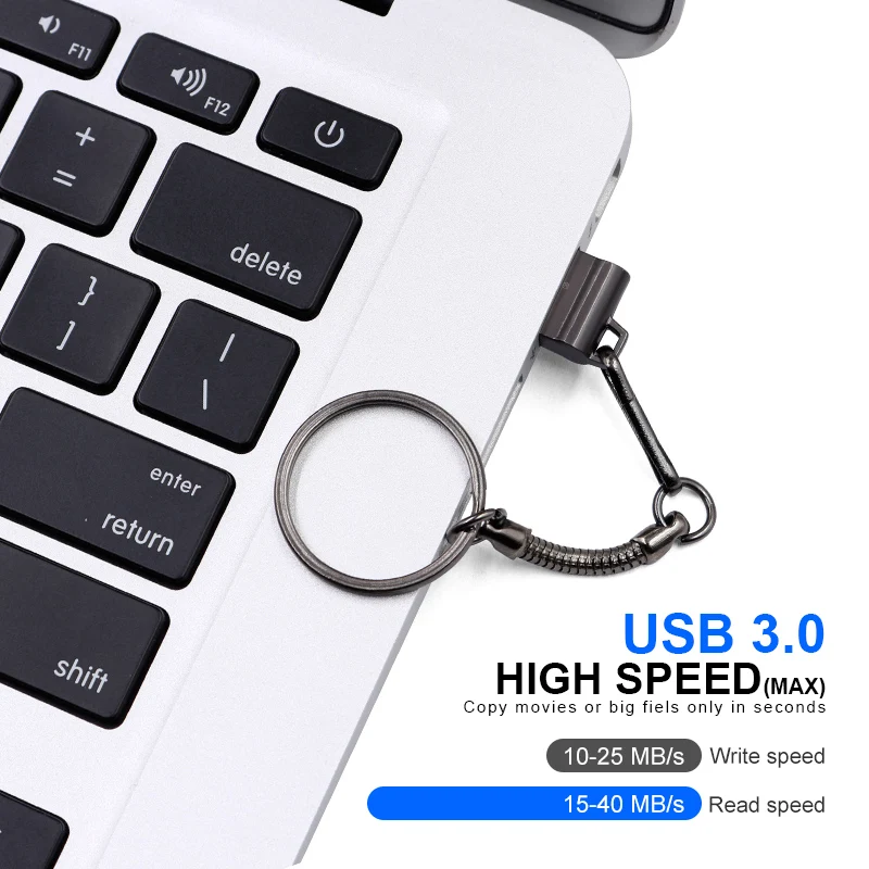 Mini clé USB 3.0 haute vitesse 16GB 32GB 64GB 128GB clé USB en métal étanche clé USB stylo bâtons de mémoire avec porte-clés