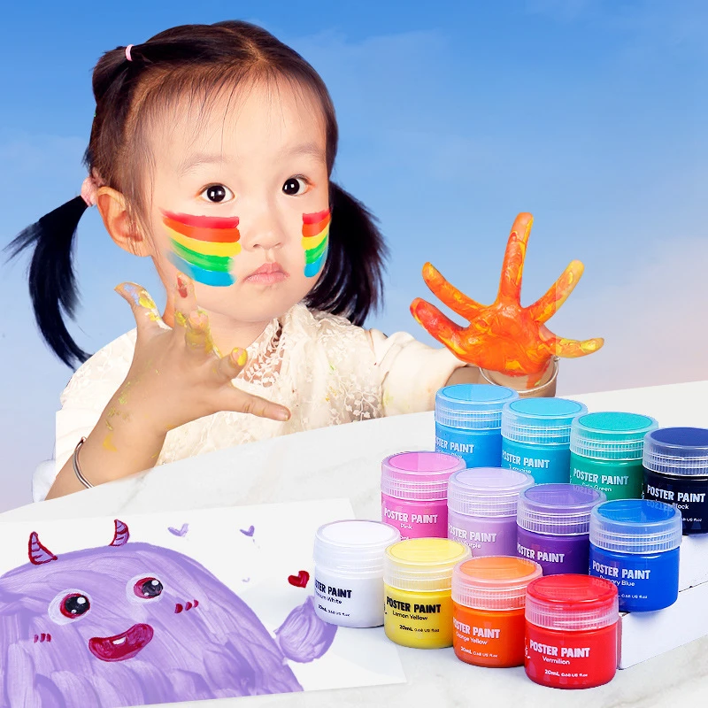 Imagem -03 - Conjunto de Pintura Guache Não Tóxico Infantil Grafite Estudantil Lavável Pintura a Dedo Presente de Férias Artigos de Arte 20ml 12 Cores 24 Cores