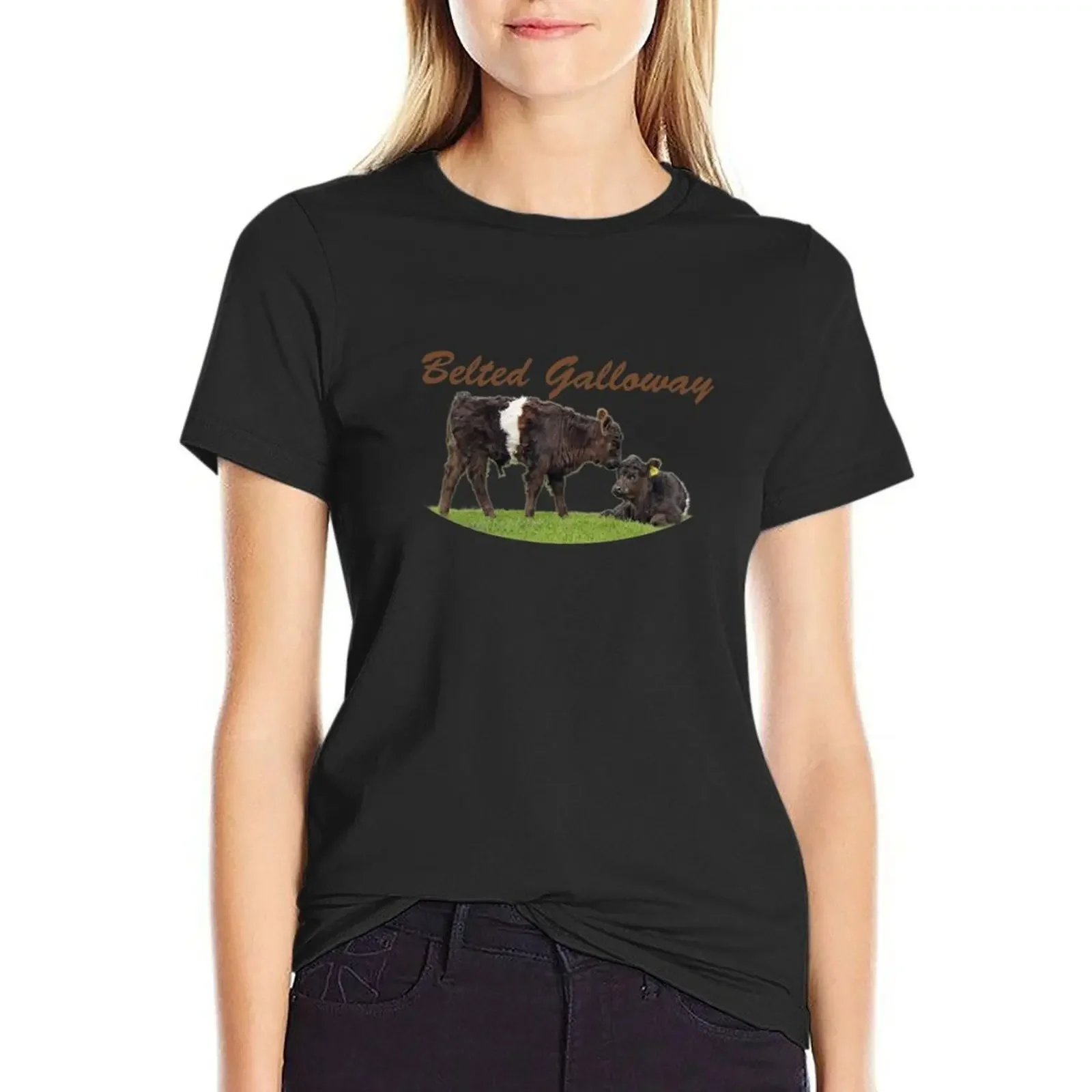 

Belted Galloway T-Shirt sweat Female clothing heavyweights animal print shirt for girls t shirts for Women loose fit
