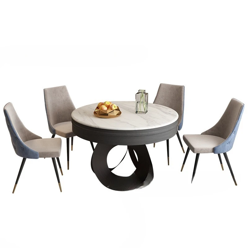 Meja makan mewah bergaya Italia, pelat batu berkualitas tinggi, apartemen kecil dapat diputar dan ditarik, dapat diperbesar