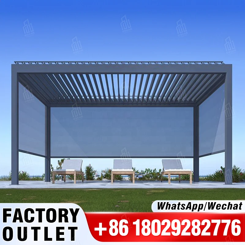 Modern Design Bioclimatic Awning Cover Waterproof Louvre Roof Outdoor Aluminum Electric Pergola Aluminium Outdoor Solution