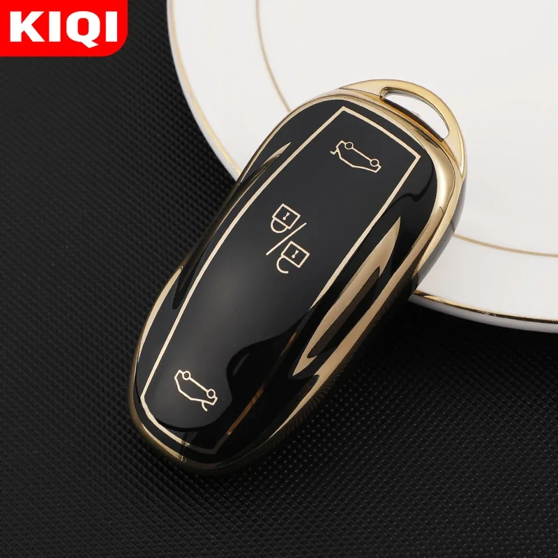 Soft TPU Car Key Case  For Tesla Model S Auto Remote Shell Fob Holder Protector Case Gold Keyring  Accessories