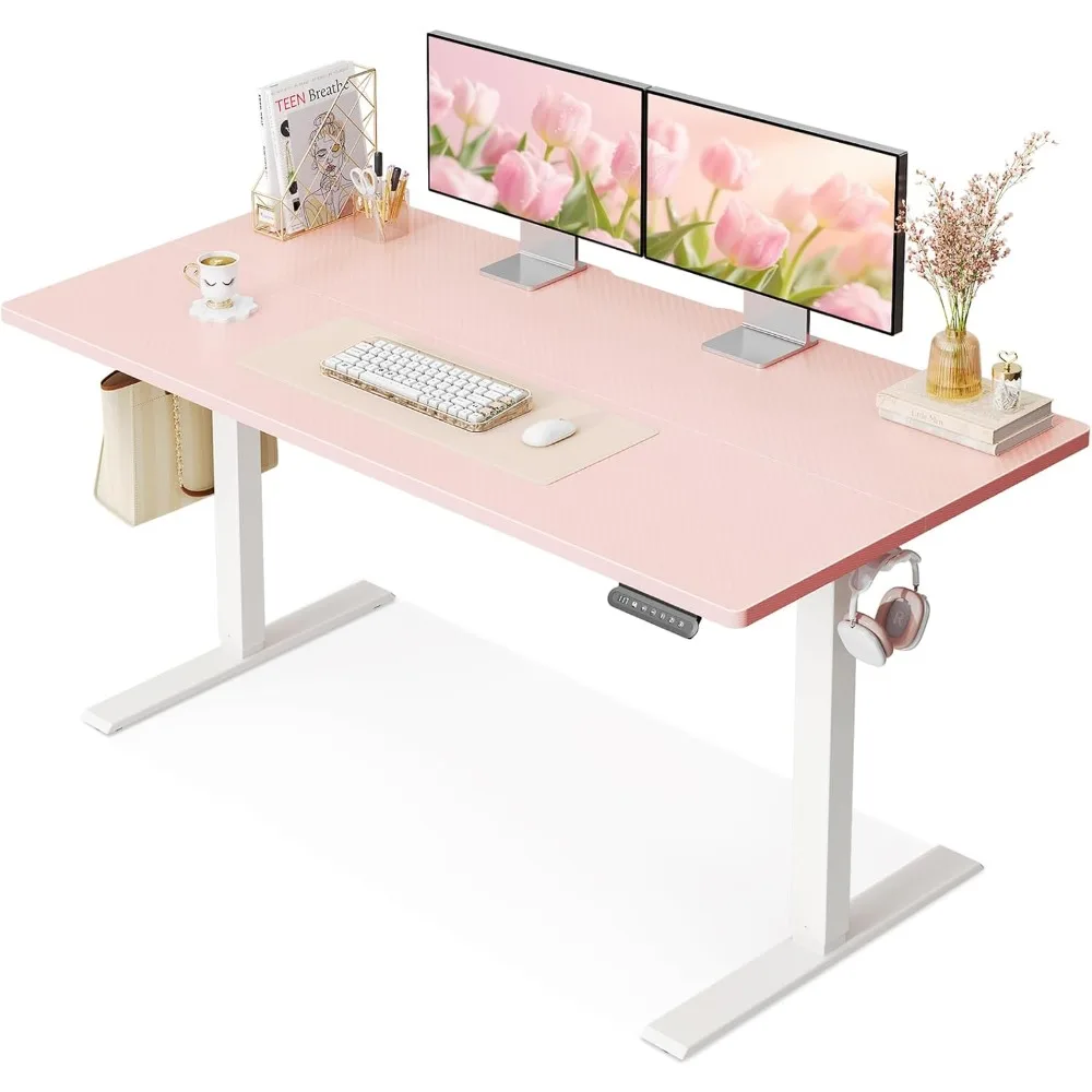

Electric Height Adjustable Standing Desk, 48 Inch Pink Computer Desk for Women Girls, Sit Stand Table for Home, Office, B