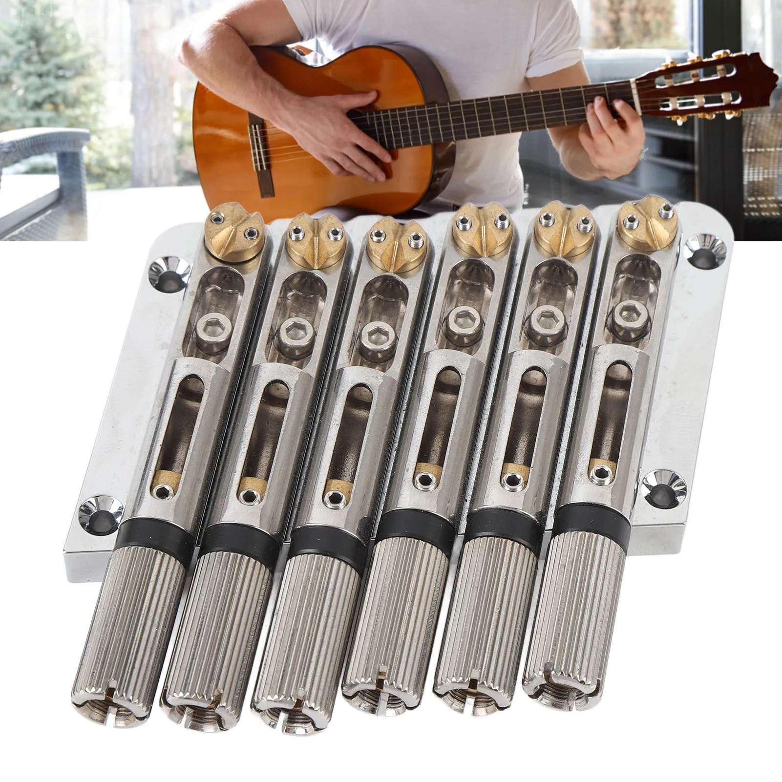 6 String Headless Guitar Bridge Oblique Fret Saddle Bridge Replacement for Electric Guitars Silver Metal Headless Guitar Bridge