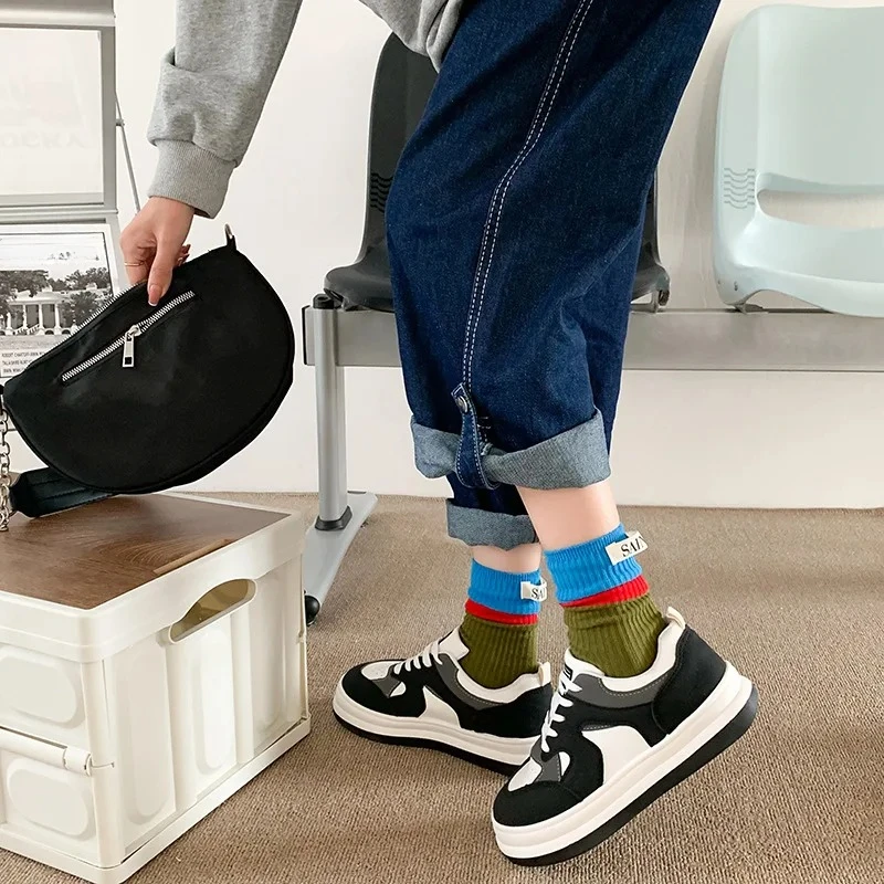 Contrast Colored Socks, Women's High Top Pile Up Socks, Korean Version of Spring/summer Cotton Socks