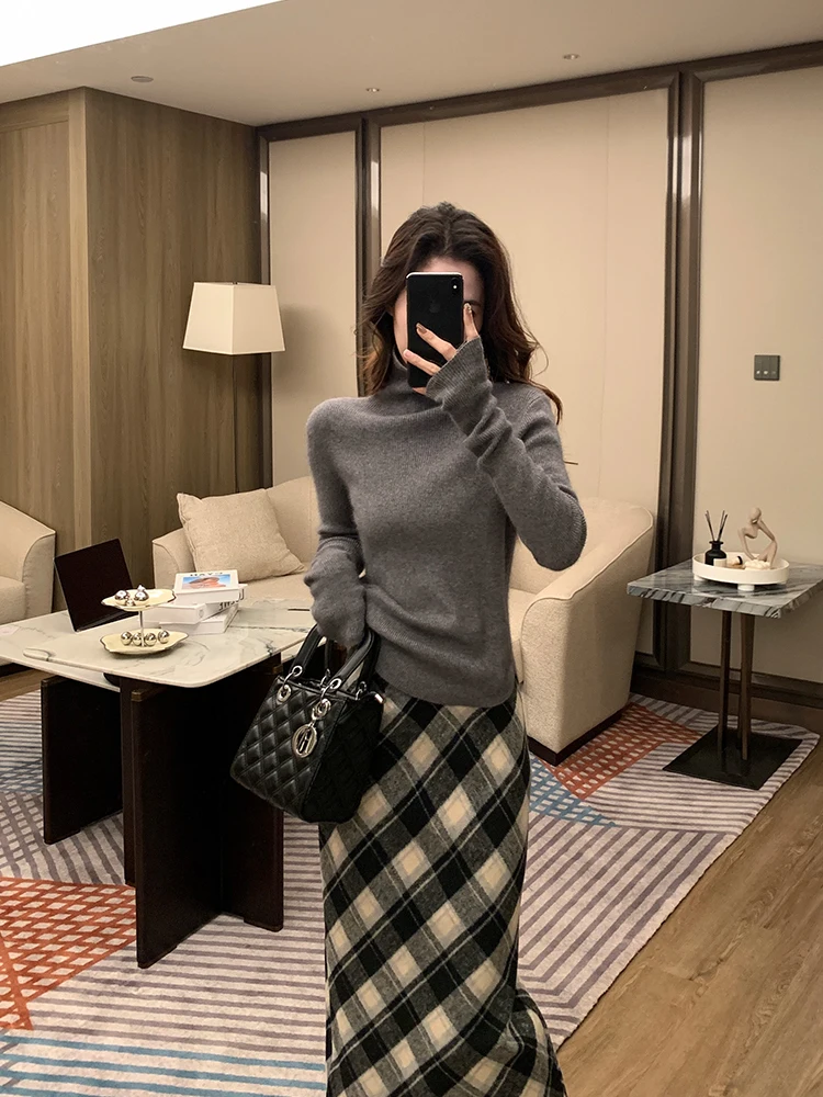 

Lin Yan Er Bear Fur Knitted High Collar Sweater Women's Base irt Slimming Inner Wear Casual Loose Fit Long Sve Top