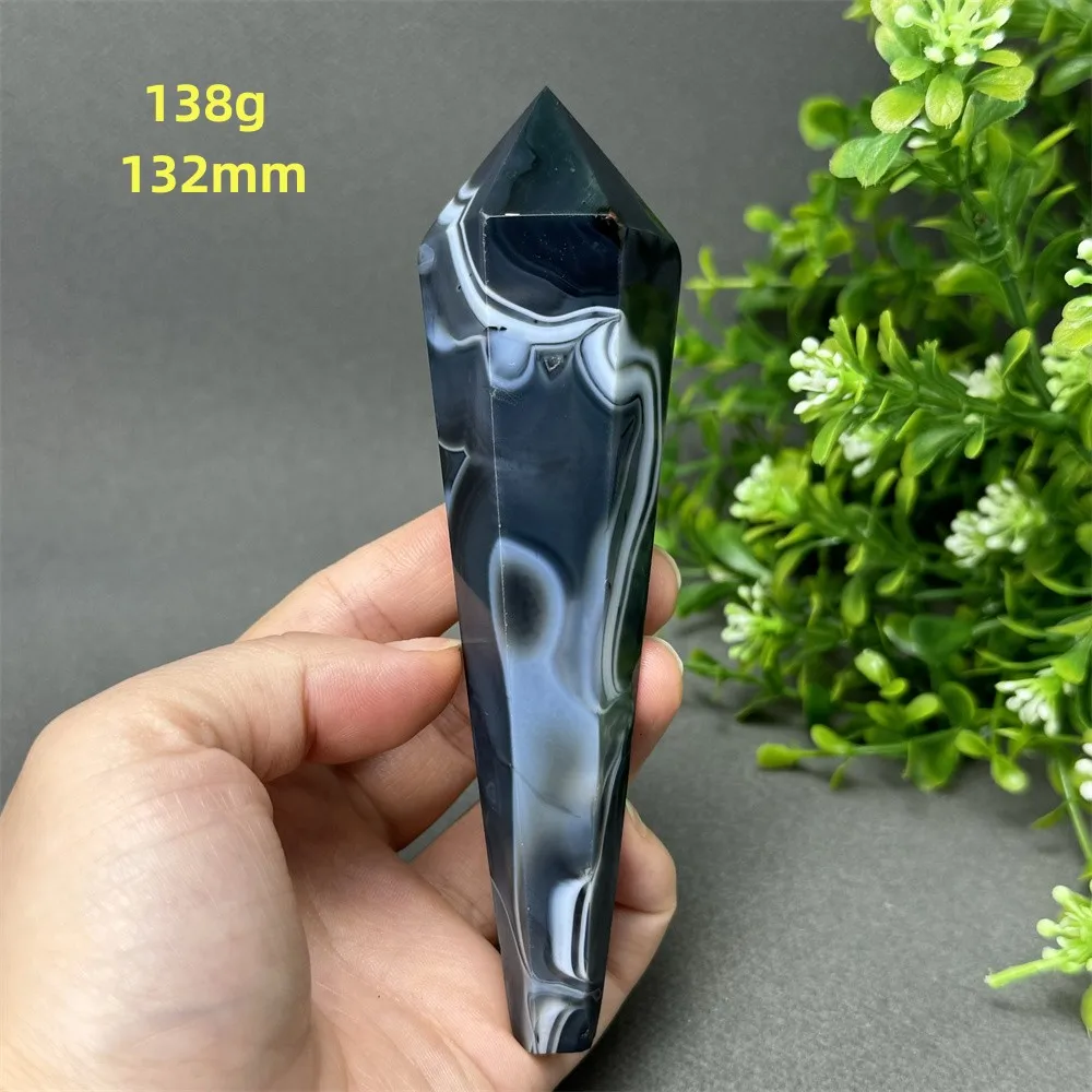 Natural Black Striped Agate Tip Scepter Super Power Aura Eenergy Spiritual Healing Wizard Witchcraft Meditation Home Decoration