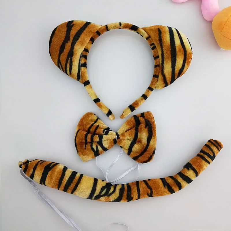 大人と子供のための虎の動物のヘッドバンド、ぬいぐるみの尾、コスプレ衣装、誕生日パーティー、クリスマス、ハロウィーン、男の子、男性、ギフト