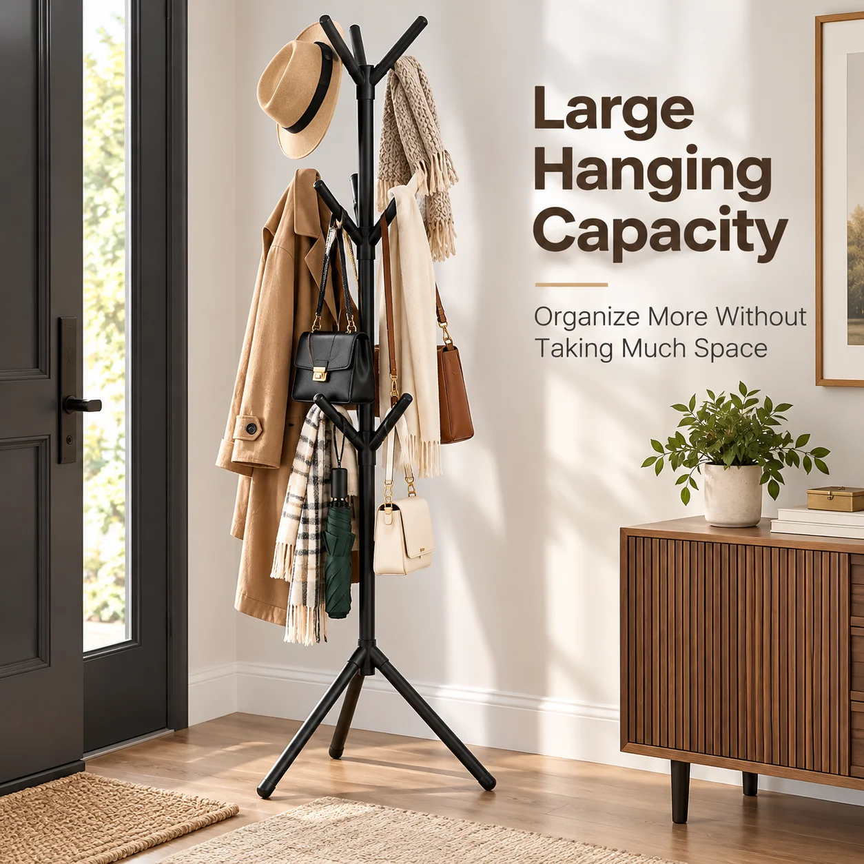 Floor Standing Clothes Rack Tree Branch Shape Multi Hook Mobile and Convenient Coat Rack for Home Living Room Clothing Storage