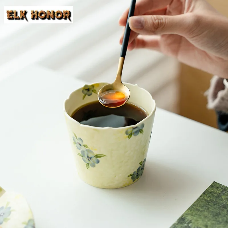 230ml Pure Hand-painted Blue Star Flower Cola Mug Mocha Cups Personal Mug Bubble Teacup Cold Hot Water Jug Hand Warmer for Tea