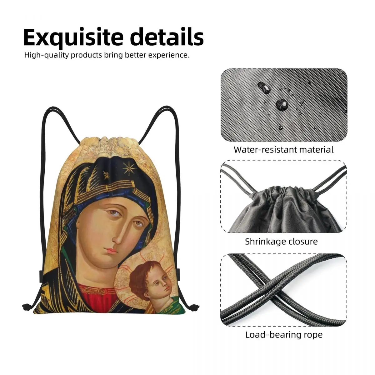 Our Lady Of Perpetual Help Drawstring Backpack Bags  Lightweight Roman Catholic Virgin Mary Gym Sports Sackpack Sacks Training