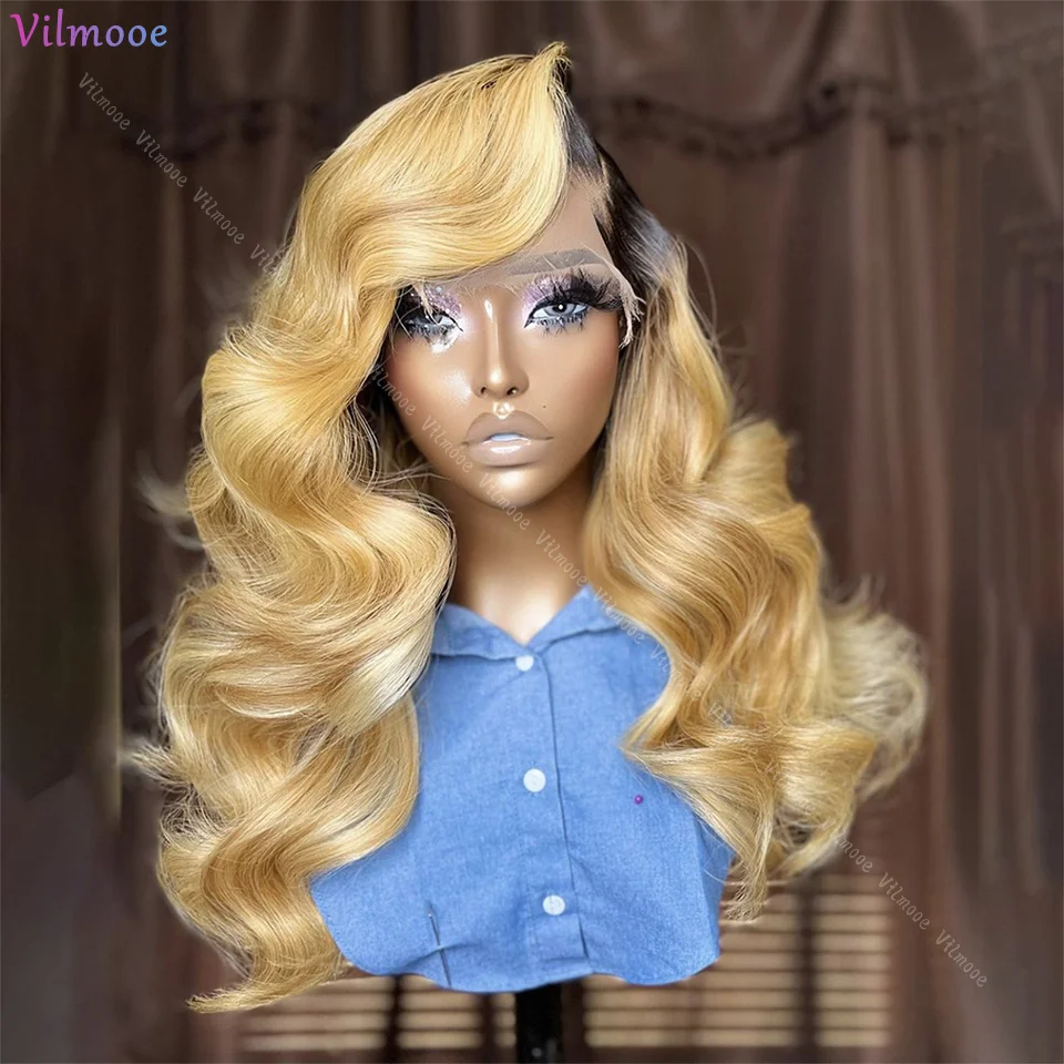 Body Wave Silk Base Lace Front Human Hair Wigs Peruvian Highlight Ombre Honey Silk Top Closure Wig With PrePlucked Natural Hairl