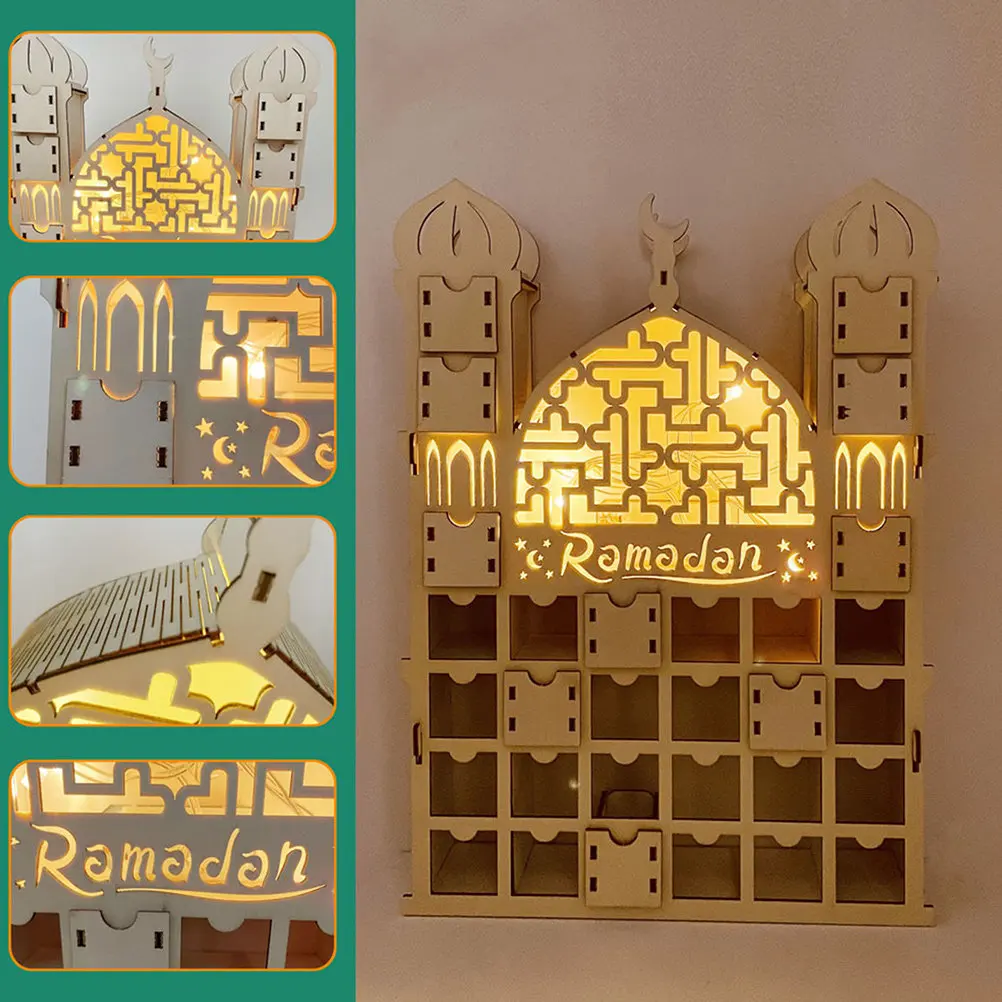 

Exquisite Wooden Ramadan Eid Decoration Handcrafted Hollow Pattern Festive Home Adorn for Muslim Celebration Tabletop Display
