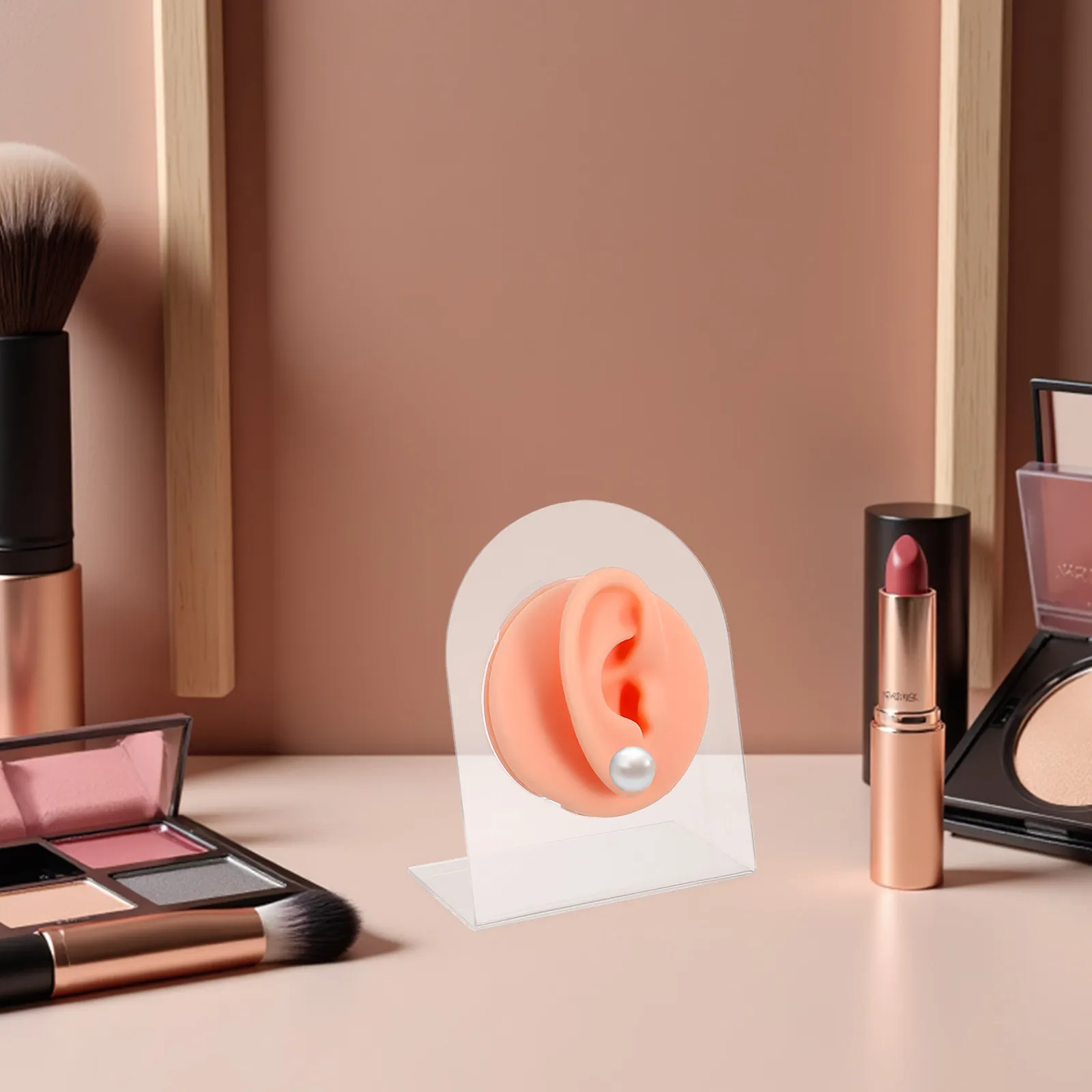 

1 Pair Realistic Silicone Ear Kit Left Right for Piercing Practice Acrylic Stand Display Teaching Prop Ear Jewelry Display