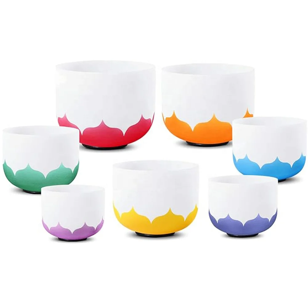 BEST Frosted Crystal Singing Bowls Set Of7 Sound Healing7'' -14''perfect Pitch C D E F G a B Notes 432HZ440HZ Chakra Quartz Bowl