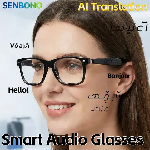 SENBONO 2026 AI Translation Smart Audio Glasses feor Men 100+ Languages Translator Bluetooth Call Music Play Sunglasses for Men