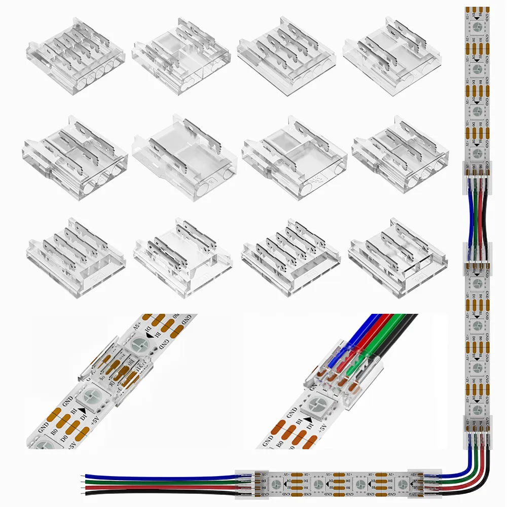 12Pcs Transparent Solderless COB LED Strip Connectors 15cm Wire Cover Connector for 2835 5050 CCT WS2812B WS2811 SMD LED Strip