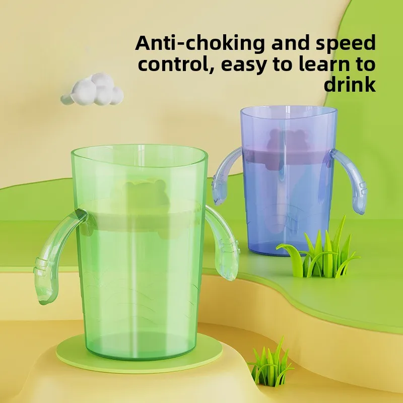 

Children's Learning Drinking Cup Dual Ear Anti Choking Control Speed Cup Baby With Handle Open Mouth Direct Drinking Cup