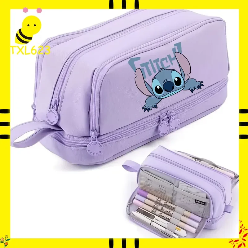 

Disney Stitch Double Layer Pencil Case Large Capacity Cute Stationery Bag Zipper pencil box student School Supplies Gift