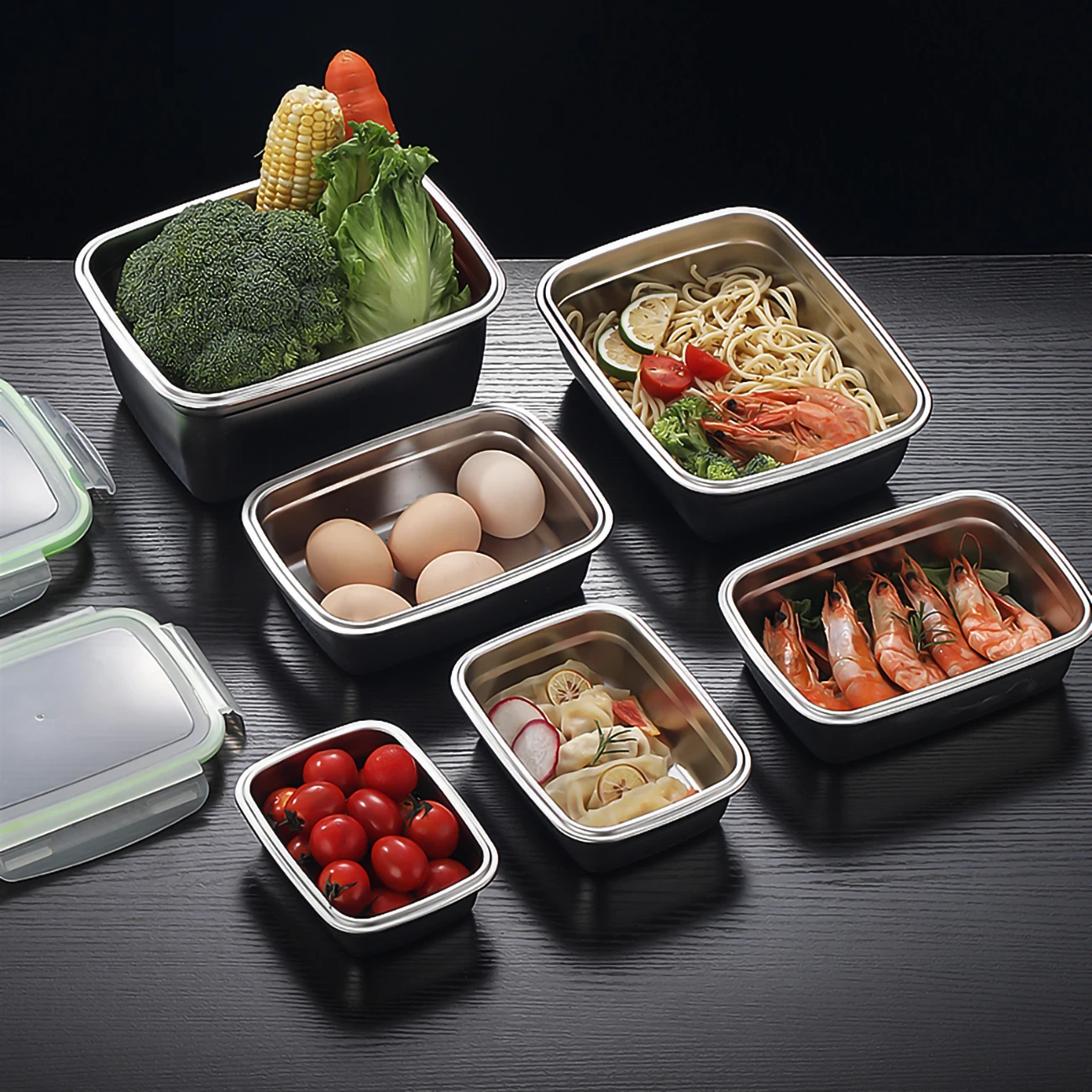 304 Stainless Steel Food Storage Container Set - Stackable Lunch Boxes with Silicone Transparent Lids for Home Kitchen School Ou