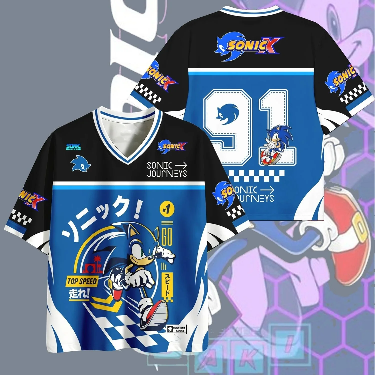 2026-27 New Sonic V-neck Sportswear for Adults/Children, Running, Leisure, Quick Drying T-shirt, Parent Child Sportswear