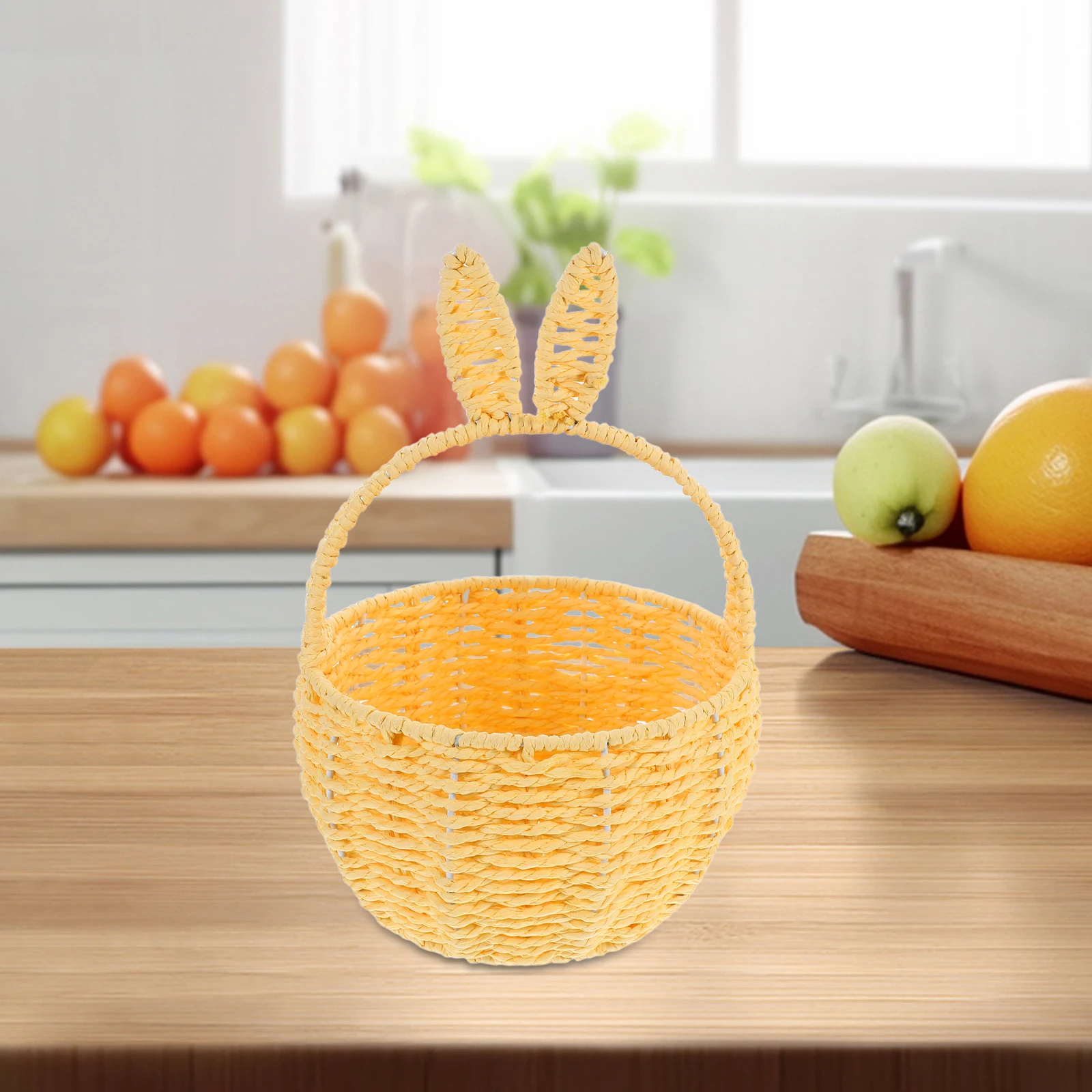 

Charming Bunny Ear Woven Basket For Flower Arrangements Picnic Storage Stylish Handheld Decor Office