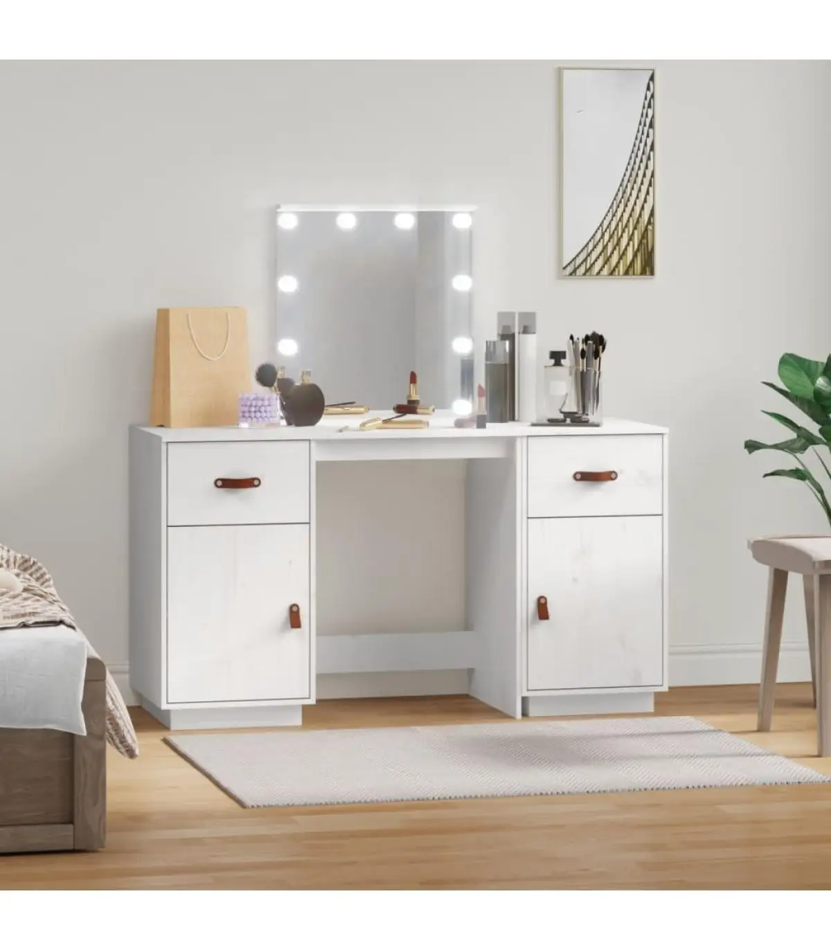 White Pine solid wood LED vanities set for bedroom