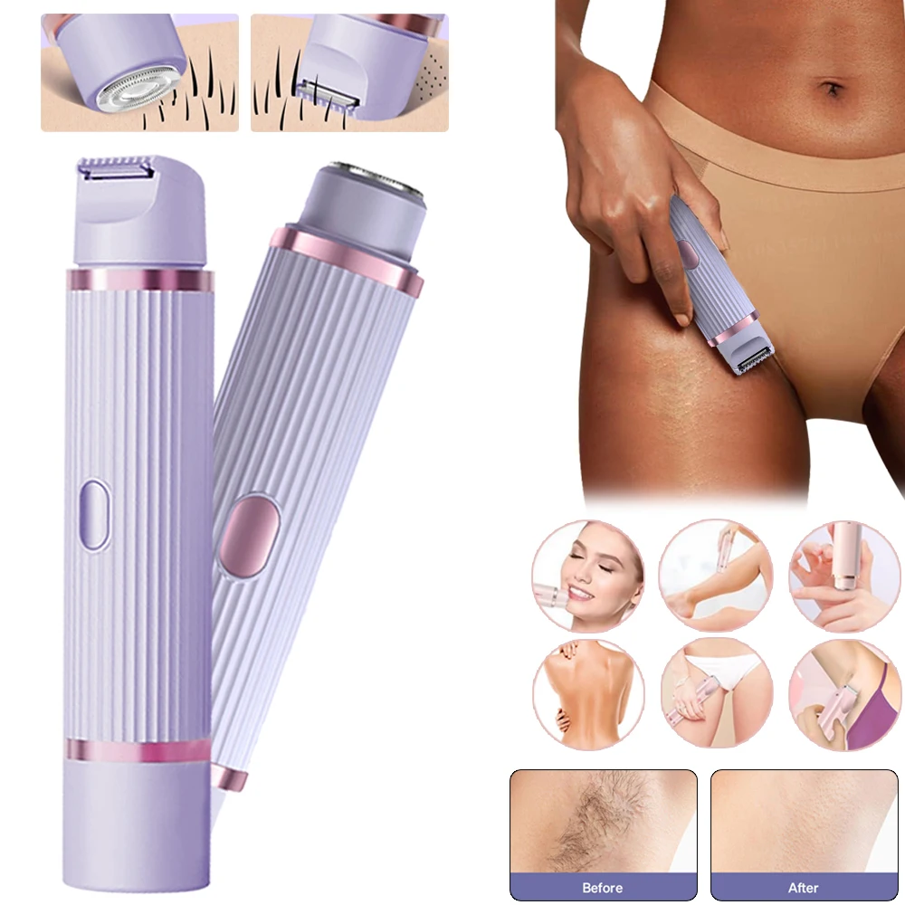 Electric Razors for Women Waterproof  Bikini Trimmer Face Shaver Hair Removal for Underarms Legs Ladies Body Trimmer Pink Purple